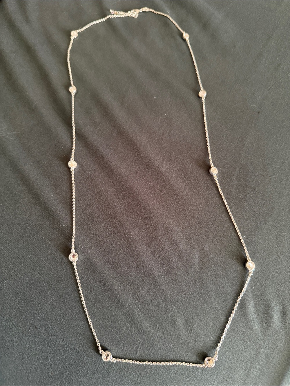 Premier Designs Delicate Silver Tone Station Necklace with Clear Crystal Accents